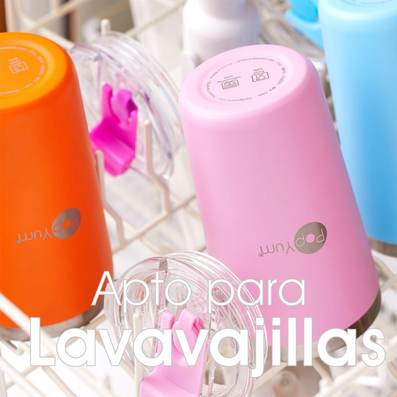 Set de 2 Vasos Térmicos Infantiles de Acero Inoxidable con Tapa y Popote, Rosa-Verde (13oz / 380ml)