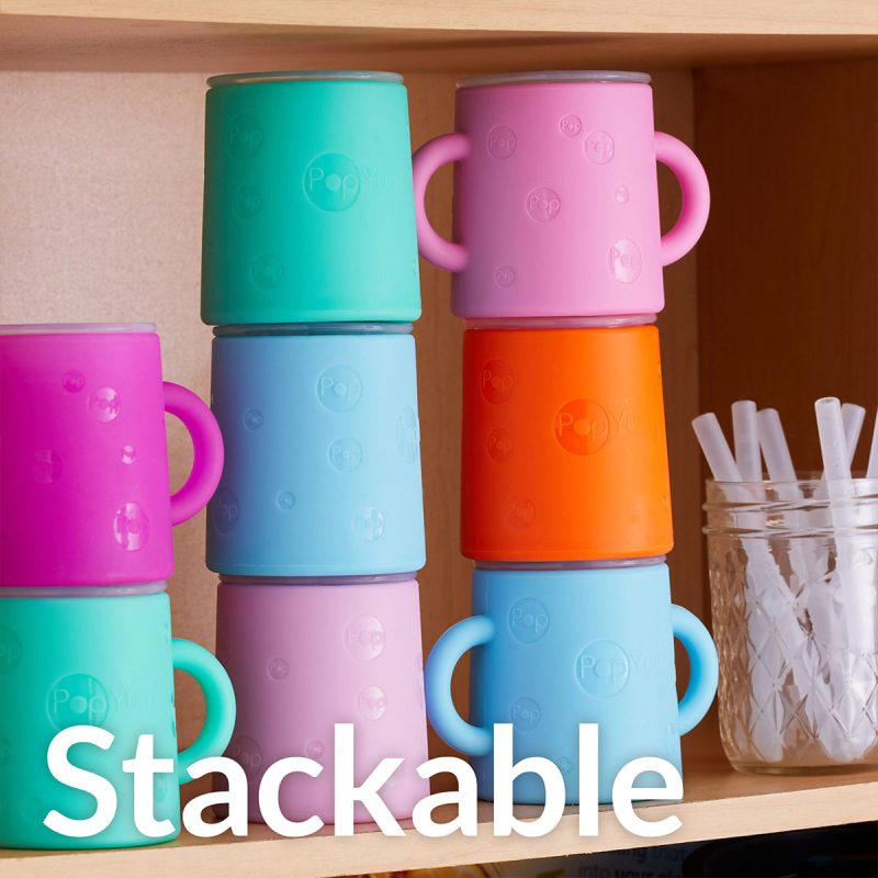 Set de 2 Vasos Entrenadores de Silicón Suave Sin BPA con Tapa y Popote 5oz / 150ml Rosa y Morado