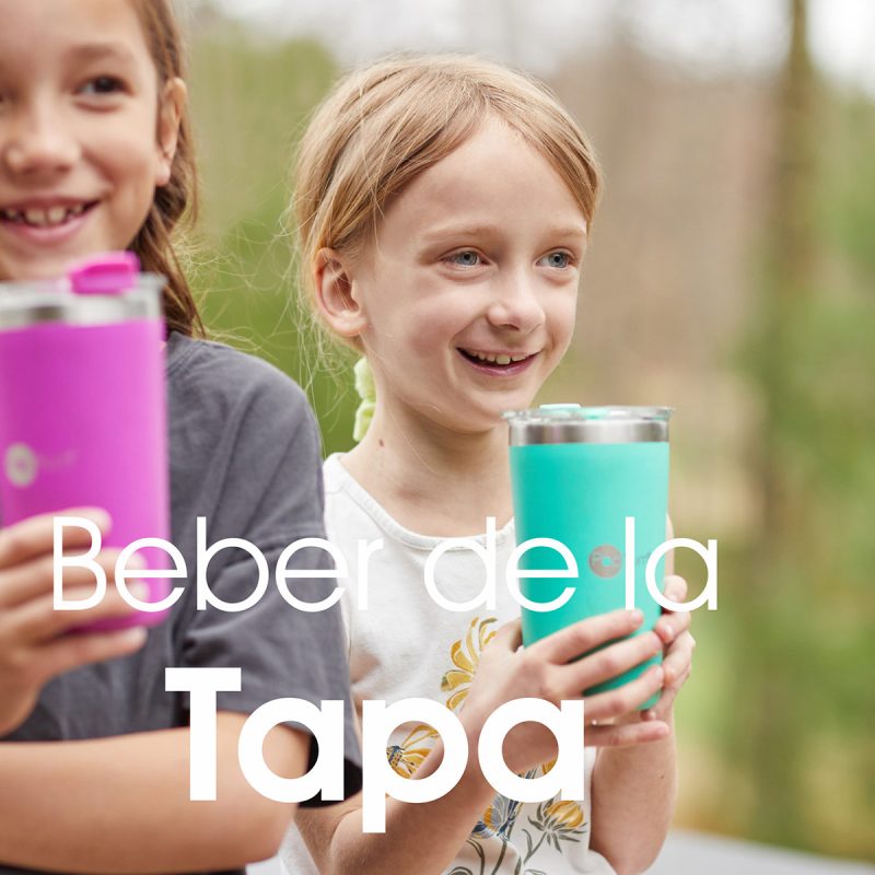 Set de 2 Vasos Térmicos Infantiles de Acero Inoxidable con Tapa y Popote, Rosa-Morado (13oz / 380ml)